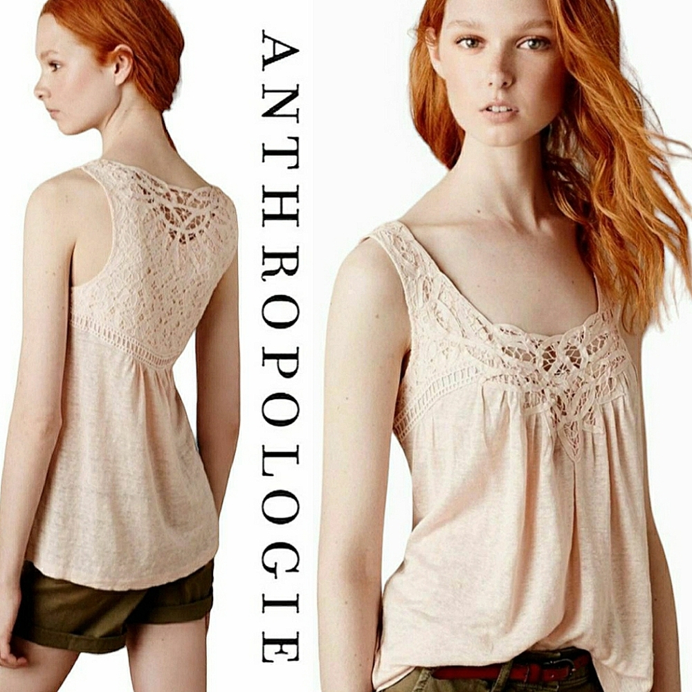 Anthropologie x Meadow Rue | Lace Lei Crochet Tank Blouse | Peach Pink | Medium